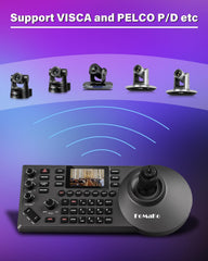 FoMaKo PTZ Controller PoE NDI Camera Controller, IP PTZ Camera Controller Keyboard with 4D Joystick for Live Streaming, PTZ Network Keyboard Visca PELCO D/P RS232 RS485 LCD Screen (KC608 Pro)