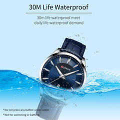 CURREN 8365 Quartz Man Wristwatch Watch for Male with Leather Strap Band Calendar Indicator Date Waterproof Mens Watches Wearable Accessories - Blue