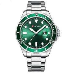 CURREN Men's Analog Watch Stainless Steel Case Green Dial Date Window Stainless Steel Bracelet - Silver
