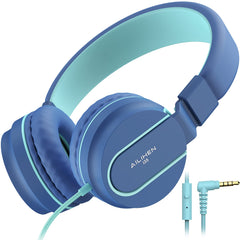 AILIHEN I35 Kids Headphones for Children Boys Girls with Microphone Foldable Adjustable Headsets for School Cellphones Computer iPad Tablet (Blue)