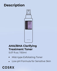 COSRX AHA/BHA Clarifying Treatment Toner, 150ml, 5.07fl.oz, for Combination Skin