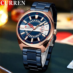 CURREN Men's Quartz Sports Brand Luxury Business Waterproof Automatic Date Stainless - BLUE