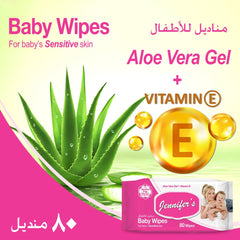 Jennifer's Baby Wipes 80's (Pack of 4 + 2 Free) - Ultra Soft, Alcohol-Free, Extra Gentle, Aloe Vera Gel, Vitamin E, and Safe for Delicate Skin 480 Wipes
