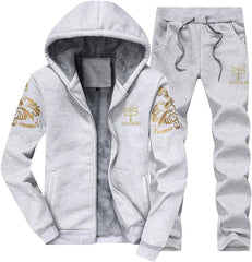 PASOK Men's Casual Tracksuit Full Zip Running Jogging Athletic Sports Jacket and Pants Set - Thicken Gray