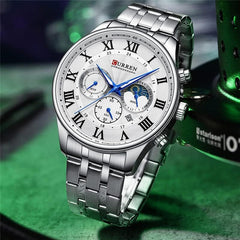 CURREN Original Brand Stainless Steel Band Wrist Watch For Men With Brand (Box & Bag)-8427 - SILVER WHITE