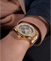 Guess Empire Multi-Function Analog Watch for Men, 46 mm Case Width, Gold Tone/Black