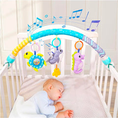 NALACAL Baby Stroller Arch for Bassinet with Universal Clamps, Clip-On Mobile Toys Bassinet Arch Toy Activity Toy Bar Interactive Bassinet Toys for Infants Baby Car Seat Toys Rattle Turtle Music Whale