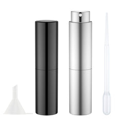 Perfume Atomiser Refillable 20 ml Faireach Perfume Bottle Atomiser for On the Go Travel Practical Pocket Atomiser Empty with Funnel Leak-Proof Pack of 2 Black Silver