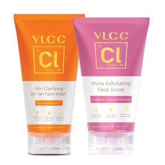 VLCC Clinic Pore Defense Tan Removal Kit | Skin Clarifying Facial Wash - 150ml with Glycolic Acid & Vitamin C + Microdermabrasion Facial Scrub - 100g to remove dead skin cells and smooth skin