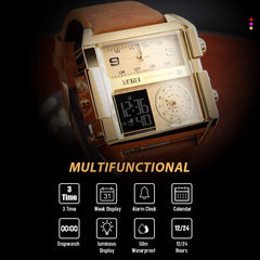 SKMEI Men's Digital Sports Watch, LED Square Large Face Analog Quartz Wrist Watch with Multi-Time Zone Waterproof Stopwatch - multi