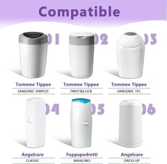 Acmen 8-Pack Eco-Friendly Nappy Bin Refill Bags, Compatible with Tommee Tippee Twist & Click, Simplee Sangenic, Tec, and Baby AngelCare Nappy Diaper Bin Liner Pails Disposal Systems (Purple), W240301
