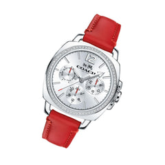 COACH WOMEN'S SILVER & WHITE DIAL RED LEATHER WATCH - 14502171