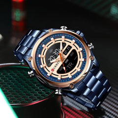 CURREN - Men's Wristwatch - Electronic, Double Movement Quartz Lighted - Sporty and Modern Style - Gift for Birthday, Anniversary, Valentine's Day and Special Dates., Blue