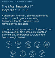Vanicream Vitamin C Serum - Free of Dyes, Fragrance, Masking Fragrance, Lanolin, Parabens & Formaldehyde Releasers - For Sensitive Skin - 35ml