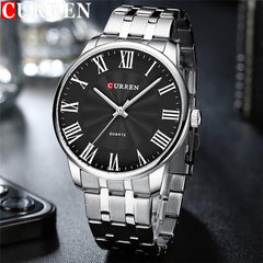 CURREN 8422 Men Quartz Watch Stainless Steel Watche Luxury Business Fashion - SILVER BLACK