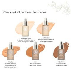 Honeybee Gardens Golden Hour Skin Perfecting Malibu (medium shade great for olive or Mediterranean skin tones) Liquid Foundation | Luxurious Golden Hour Radiance, 34.5ml/1.16 fl oz