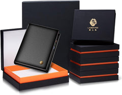 LAORENTOU Genuine Leather Wallets for Men, Gift Box Packing Men's Slim Wallets Credit Card Holders Casual Men Purses Gift for Father Day Gift for Mens Birthday, 01 Black, Minimalist
