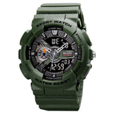SKMEI Watches for Men- Water and Shock Resistant- 3D Dial Double Movement LED Screen Large Face Stopwatch Alarm Wrist Watch - GREEN