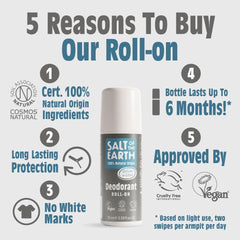 Salt of the Earth - Natural Deodorant Roll On for Men - Certified 100% Natural Origin Ingredients - Vegan, Long Lasting Protection, Leaping Bunny Approved - Made in the UK - Vetiver & Citrus - 75ml
