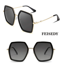 FEISEDY Women Large Hexagon Inspired Sunglasses Fashion Irregular Design Style Geometric B2503