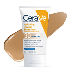 CeraVe Tinted Sunscreen with SPF 30 | Hydrating Mineral Sunscreen With Zinc Oxide & Titanium Dioxide | Sheer Tint for Healthy Glow | 1.7 Fluid Ounce