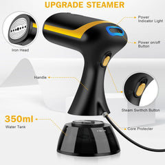 MOLOR Portable Steamer for Clothes, Handheld Garment Steamer With 350ml Water Tank,30-Second Fast Heat-up, Auto-Off,1500W Powerful Fabric Wrinkle Remover for Home And Travel (Black)