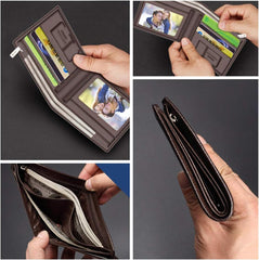 LAORENTOU Men's RFID Bifold Wallet with Zipper Coin Pocket | Genuine Leather | Slim & Casual | Brown