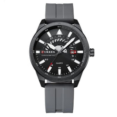 Top Brand Curren 8421 Man Quartz Watch Breathable Rubber Strap Date Display Sport Watches - GRAY