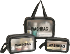 YLmeet Transparent Cosmetic Bag, 3Pcs Portable PVC Waterproof Cosmetic Bag, Transparent Travel Storage Carrying Bag, Cosmetic Bag and Cosmetic Organizer for Women Men (Black)