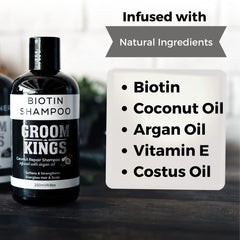 Groom Kings - Biotin, Coconut Repair Shampoo for Hair Growth | Sulfate-Free | Thickening Hair Loss Shampoo Treatment | Regrowth Shampoo for Dry Normal Oily & Color Treated Hair | As Featured in GQ |