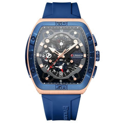 CURREN 8443 Men's Waterproof Quartz Calendar Tape Multifunctional Watch Men's Watch Silicone Band With Orrignal Cureen Box - BLUE