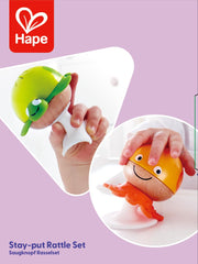Hape Stay-Put Rattles 3-Piece Baby Toy Set with Suction Cups, Bright, Colorful Sea Animal Toys Whale, Turtle, Octopus Suction Toys, Sensory & Motor Skills, Infant Toys, Highchair Toys, Mealtime Toys