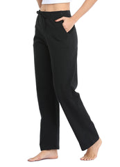 Willit Women's Cotton Sweatpants Open Bottom Yoga Sports Pants Straight Leg Lounge Loose Fit Athletic Pants with Pockets - Black
