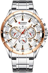 CURREN Quartz Chronograph Analogue Brown Men Wrist Watch CR-8363-Silver White