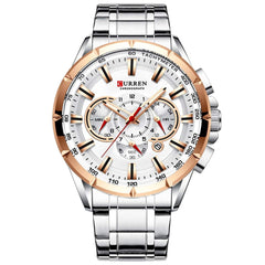 CURREN Quartz Chronograph Analogue Brown Men Wrist Watch CR-8363-Silver White