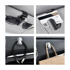 Baseus Car Sunglass Spectacles Holder Eyeglasses Storage Fastener Hanger Sun Visor Case for all Cars, SUVs, Trucks (Universal Black)