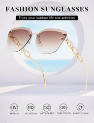 AEVOGUE Oversized Rimless Diamond Cutting Sunglasses for Women (AE0534) - Brown