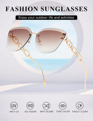 AEVOGUE Oversized Rimless Diamond Cutting Sunglasses for Women (AE0534) - Brown