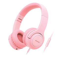 Moxedo Tiny Tunes Stereo Headphone for Kids, 3.5mm Wired Over-Ear Foldable Headphones, 43H Battery, Volume Buttons, Mic, Adjustable Length, Best Headphones for School Girls (Pink)