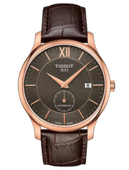 Tissot Mens Tissot Tradition Automatic Small Second 316L Stainless Steel case with Rose Gold PVD Coating Automatic Watch, Brown, Leather, 20 (T0634283606800), Brown