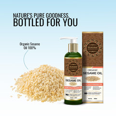 Organic Sesame Pure ColdPressed Oil For Hair, Body, Skin Care, Massage, 200 ml