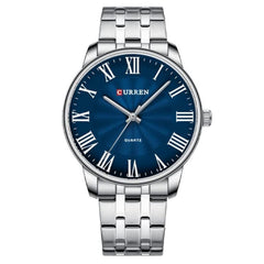 CURREN 8422 Men Quartz Watch Stainless Steel Watche Luxury Business Fashion - SILVER BLUE