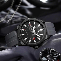 Top Brand Curren 8421 Man Quartz Watch Breathable Rubber Strap Date Display Sport Watches - GRAY
