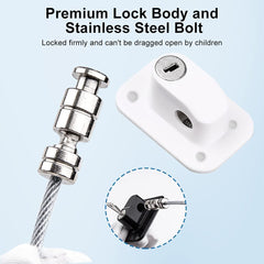 ELECDON Window Safety Locks Self Adhesive Baby Window Restrictor with Key UPVC Window Locks Child Safety Cable Lock Pet Window Restrictors No Drilling Kids Refrigerator Lock for Childproof 1 Pack