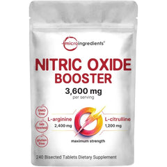 Micro Ingredients Nitric Oxide Supplement for Men & Women 3,600mg Per Serving, 240 Bisected Tablets | L-Arginine + L-Citrulline Amino Acid Complex | Pre-Workout, Caffeine-Free | Non-GMO, Gluten Free