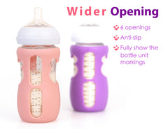 Aelop 100% Silicone Baby Bottle Sleeves for Philips Avent Natural Glass Baby Bottles, Premium Food Grade Silicone Bottle Cover, Cute Bear Design, 8oz, Pack of 2 (Pink and Purple)