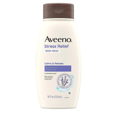 Aveeno Stress Relief Body Wash with Soothing Oat, Gently Cleanses and Moisturizes with Lavender Scent, Chamomile & Ylang-Ylang Essential Oils, Dye-Free & Soap-Free Calming Body Wash, 18 fl. oz