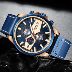 CURREN 8394 Casual Sport Watches for Men Top Brand Luxury Military Leather Wrist Watch Man Clock Fashion Chronograph Wristwatch - BLUE