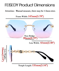 Rimless Sunglasses for Women Metal Square Frame Classic Diamond Grandient lens Eyewear UV Protection Fashion Shades for Women B2567