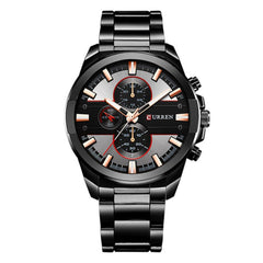 CURREN Original Men's Sports Waterproof Stainless steel band quartz Wrist Watch 8274 - black